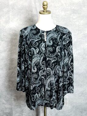 NWT Alex Evenings 2pc Set Tank & Jacket Plus Size 1X Black Blue Paisley Sparkle